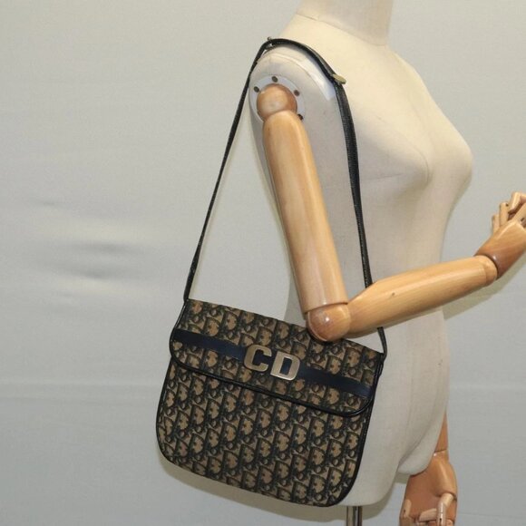 Christian Dior Trotter Canvas Shoulder Bag Navy Auth 104185 - Picture 1 of 16